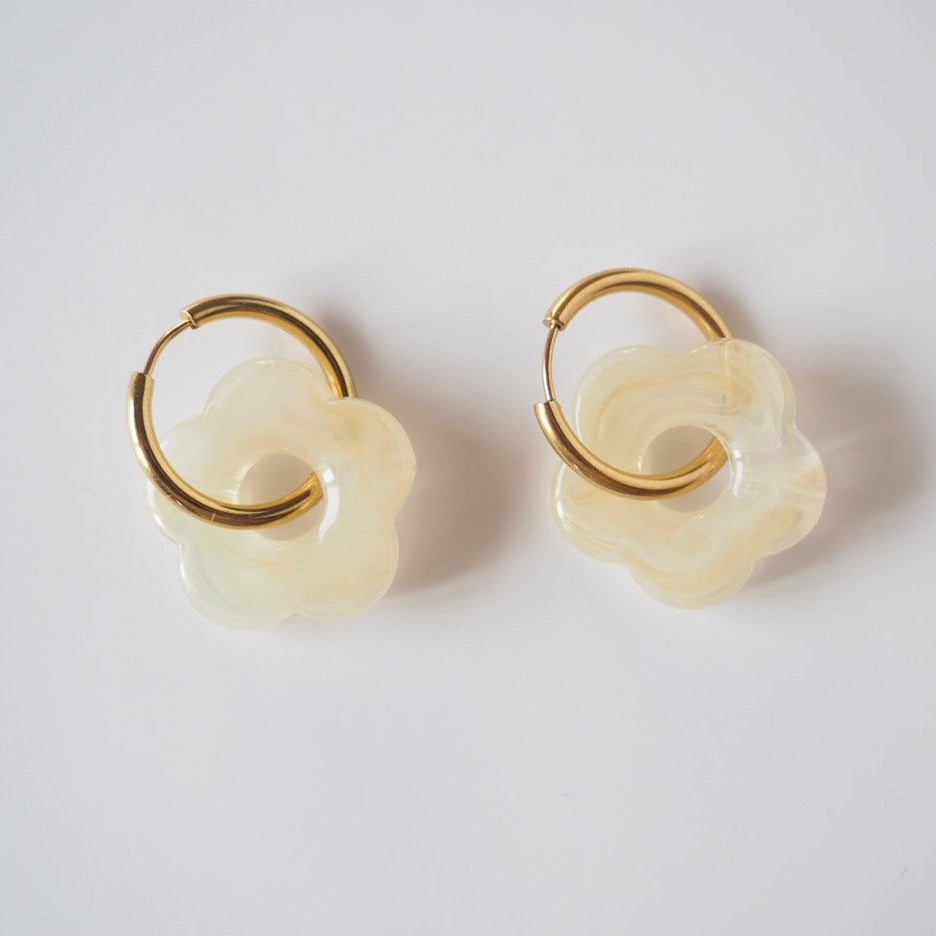 Boucles D'oreilles En Or Blanc 750 Millièmes Forme Fleur Avec Topaze Centrale - Occasion, Fabrication Française